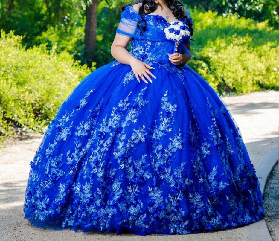 Royal Blue And Silver Quinceanera Dress