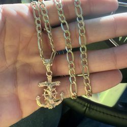 10k figaro chain hallow With 14k Pendant