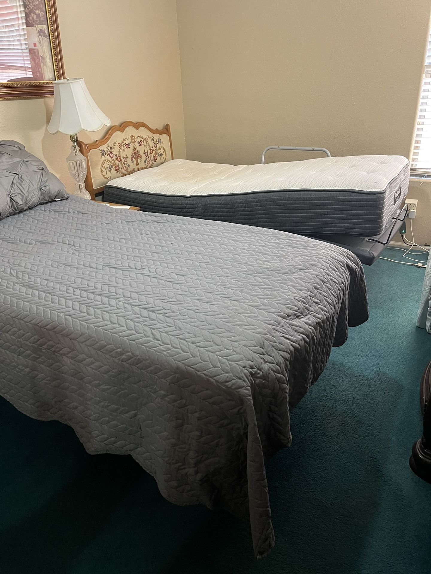 Two Twin Beds Head And Leg Adjustable. With Bedding.