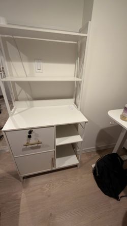 White Filing Cabinet with Shelves and Power Supply