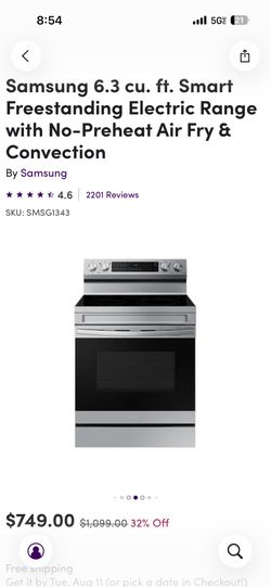 Samsung 6.3 cu. ft. Smart Freestanding Electric Range with No-Preheat Air Fry & Convection
