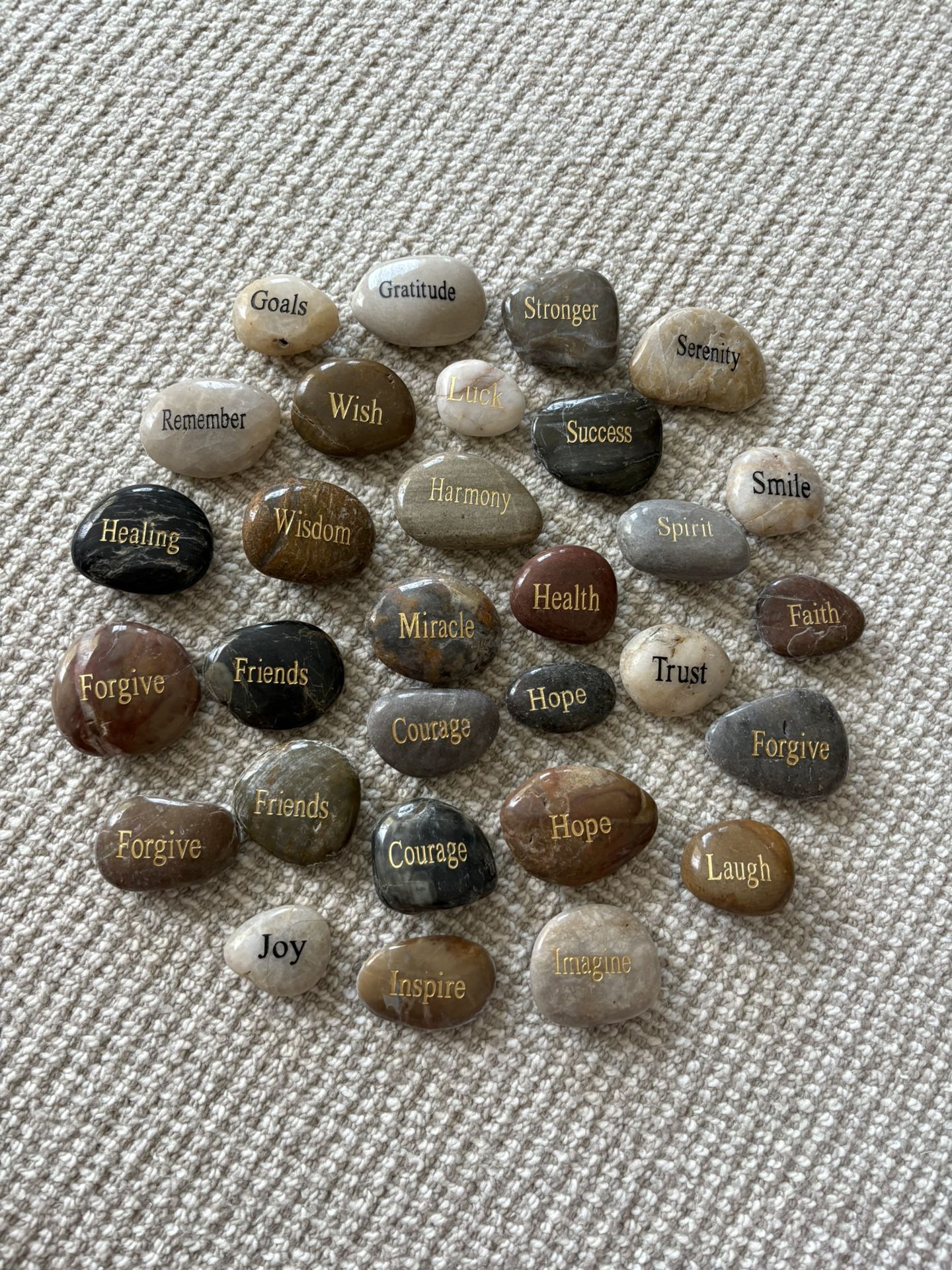 30 Pcs. Engraved Inspirational Stones with Different Words, 1-2 Inch Encouragement Rocks,