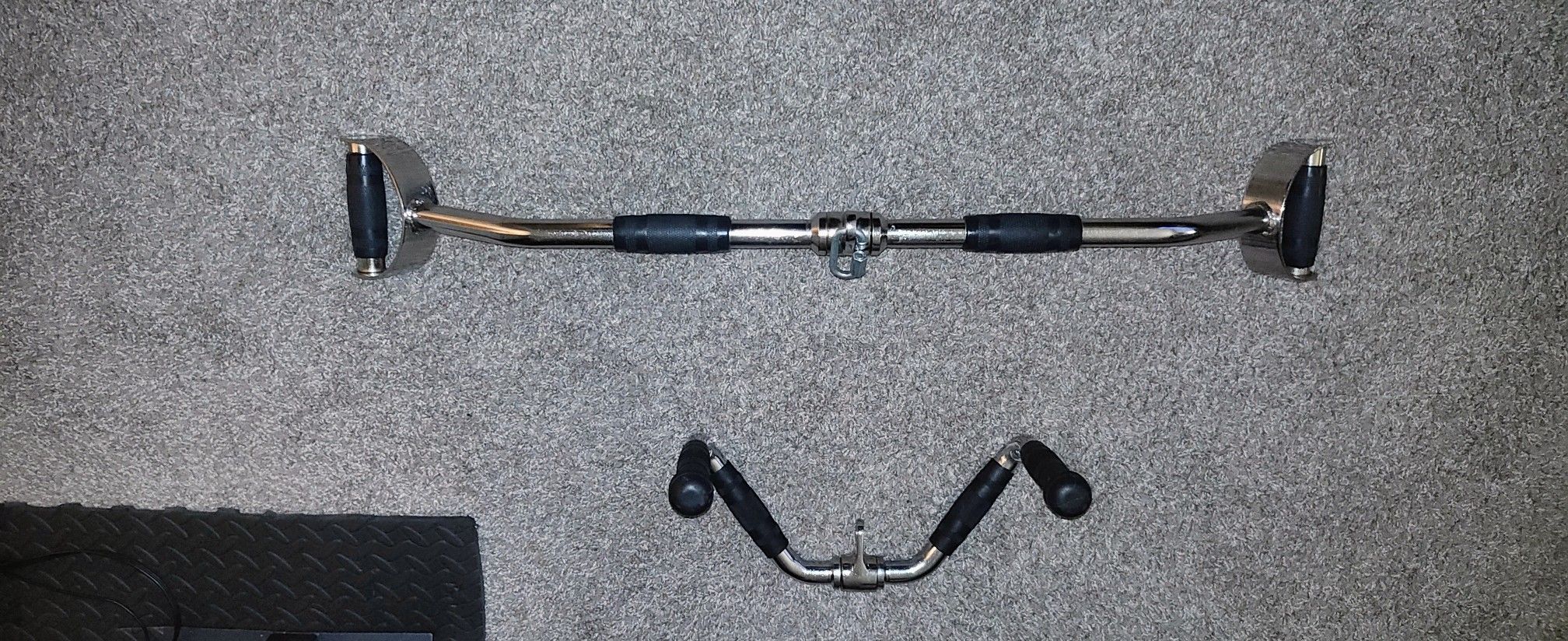 Wide Grip Lat Pull Bar, Triceps Rose Bicep Curls Etc