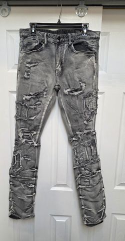 Smoke Rise Flame Rip & Repair Distressed Stacked Flare Fit Denim Jeans 32x36 Men