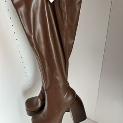 Brown Calf High Platform Boot