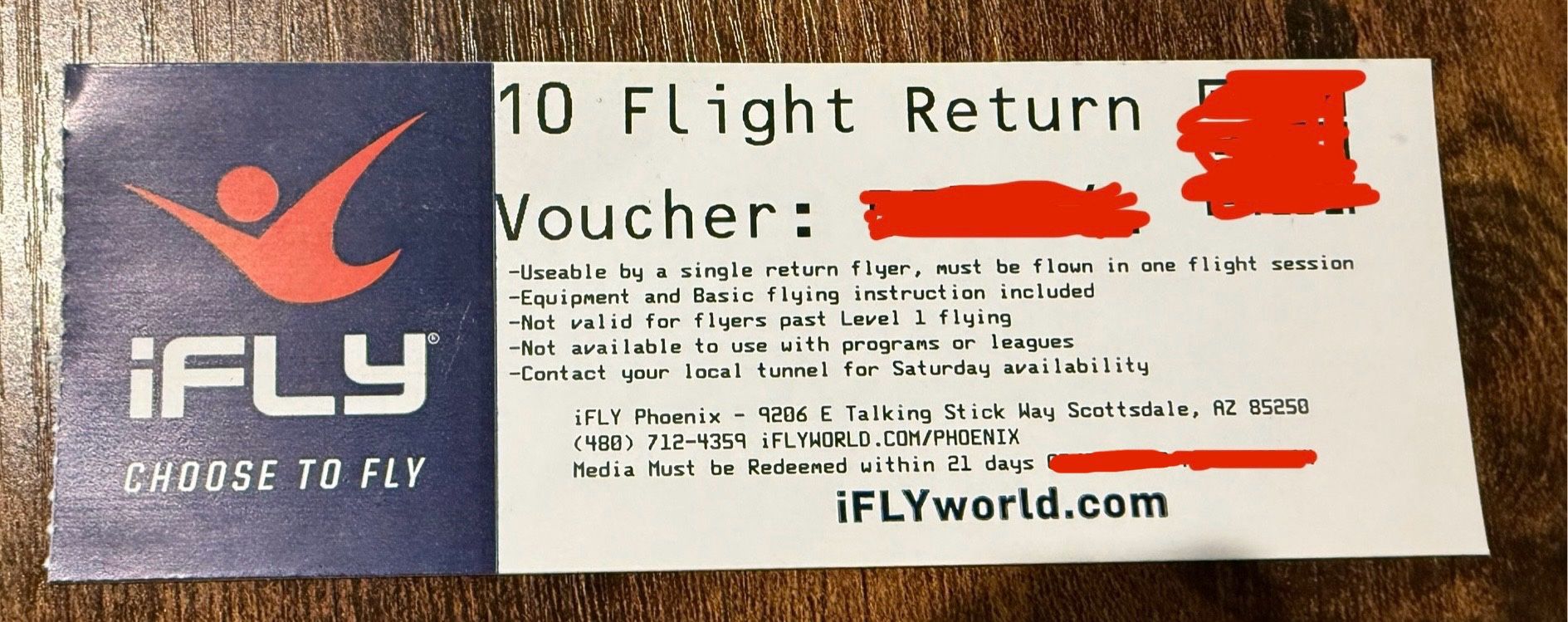 iFLY 10 Flight Voucher - Single Flyer