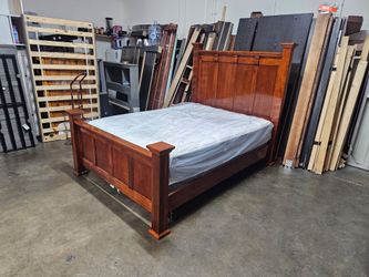 Queen Cherry Wood Panel Bed Frame with Headboard