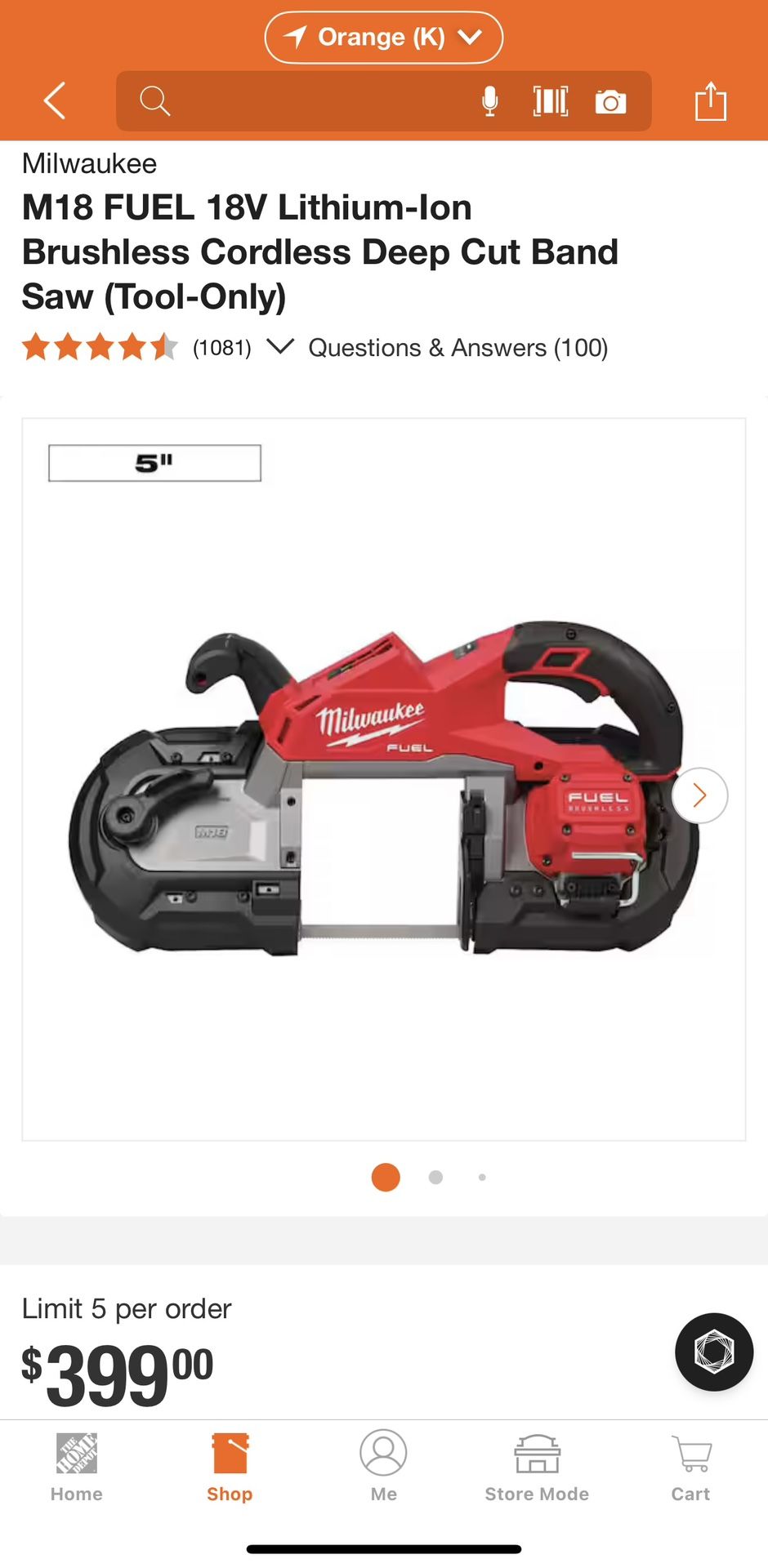 Milwaukee M18 FUEL 18V Lithium-lon Brushless Cordless Deep Cut Band Saw (Tool-Only)$320