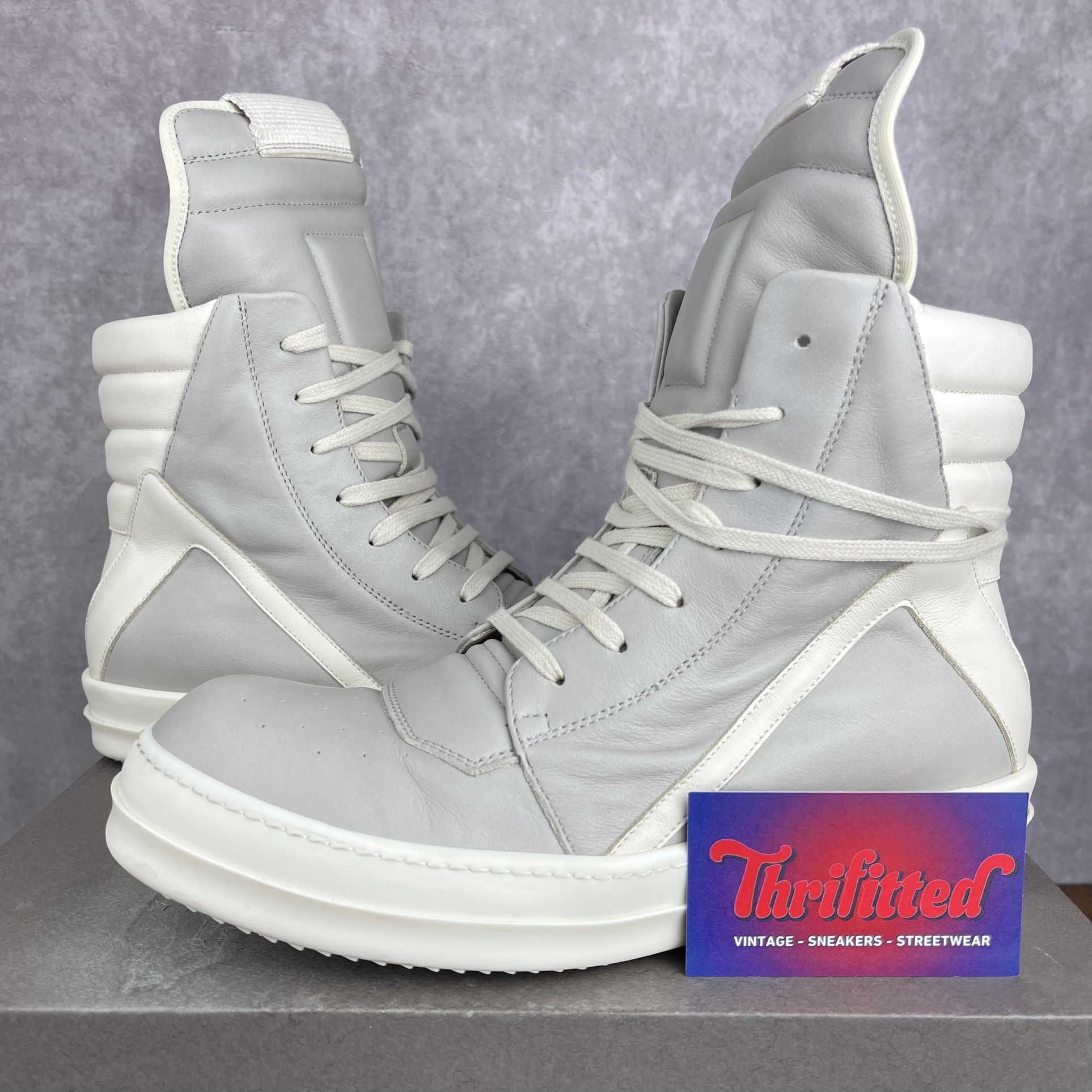 Rick Owens Geobasket High Pearl Grey Size 41 EU / 8 US Men’s Designer Shoes Made in Italy OG Rare