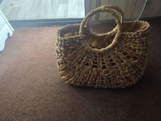 Straw Bag Bamboo Handles Purse