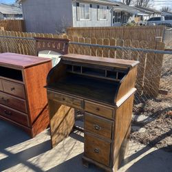 Vintage Roll Top Desk - Solid Wood