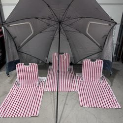  Beach Bundle. 3 Mat Chairs 1 Sportbrella.