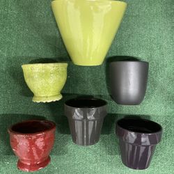 Lot of 6 Assorted Decorative Pots for Plants - Indoor Outdoor - 3 Barely Used / 2 Never Used