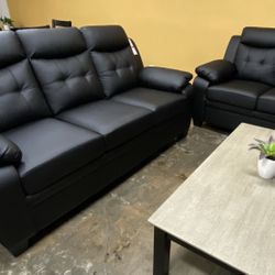 Sofa Set Black Leatherette