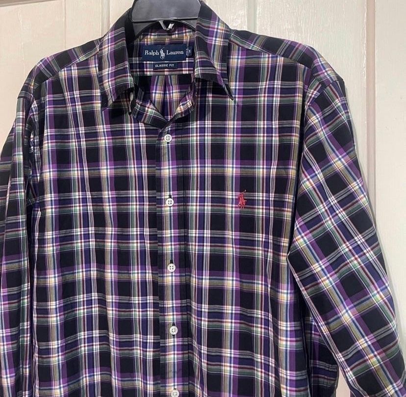 Ralph Lauren Classic Fit Black Purple Button Up Shirt Men's Medium
