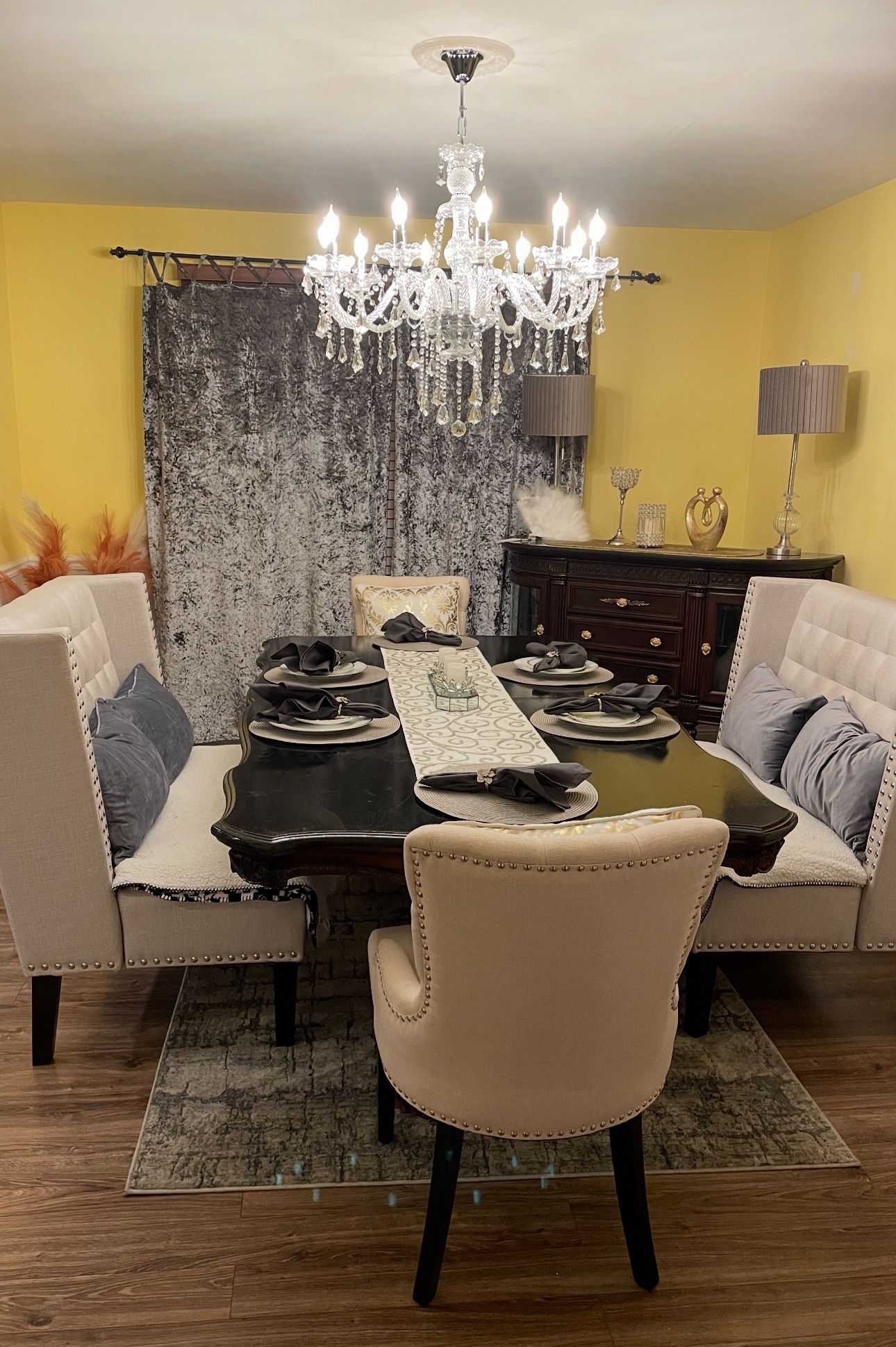 Buffet, Table & Chandelier