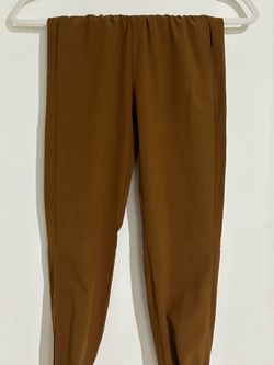 Brown Slim Tapered Pants with Elastic Waist