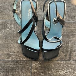 LADIES STRAPY HEELS BLACK SILVER ACCENT