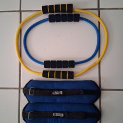 4 lb total ankle weights with velcro and 2 exercise resistance tubes $10 for ALL!