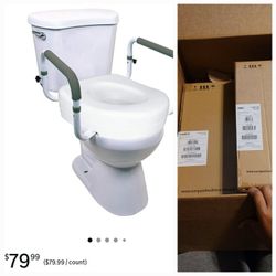 New E-Z Lock Toilet Seat and Safety Frame Combo Pack, 5-Inch Height Lift Seat Riser for Elderly and Handicap, Commode Chair for Elderly - Fits and Loc