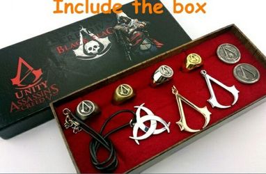 2016 9PC/set Assassins creed accessories include 4PCS rings 2PCS badges 3PCS necklaces(Limited stock,assassins creed fans can't miss it!!)