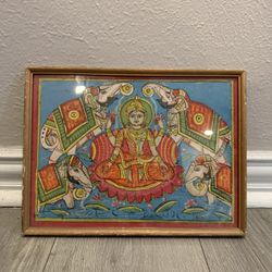 Colorful Vintage Indian Folk Art – Lakshmi with Elephants (12” x 9.5”)