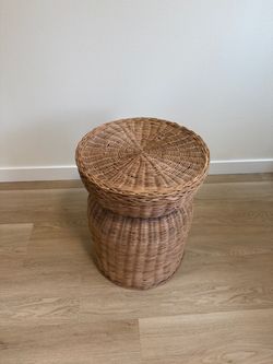 Combo rattan and wire side table/ hamper