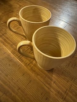 Set of McCoy Pottery Ribbed Earthy Stoneware mugs with distinct vertical indented texture