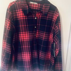 NWT  Lee Brand. Pink And Navy Plaid. Button Front Shirt 