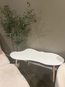 Modern White Accent Table + Faux Olive Tree – Decor Set