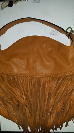 Tan leather fringe purse