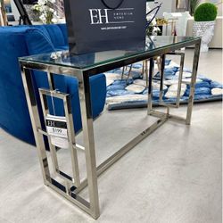 Chrome Glass Modern Console Table 