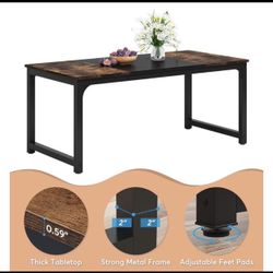 LITTLE TREE 70.9 Inch Large Dining Table Rectangular Kitchen Furniture for 6 to 8 People, Brown+Blac