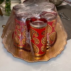Red Paisley Culver Set 8 Tumblers High Ball Glasses 