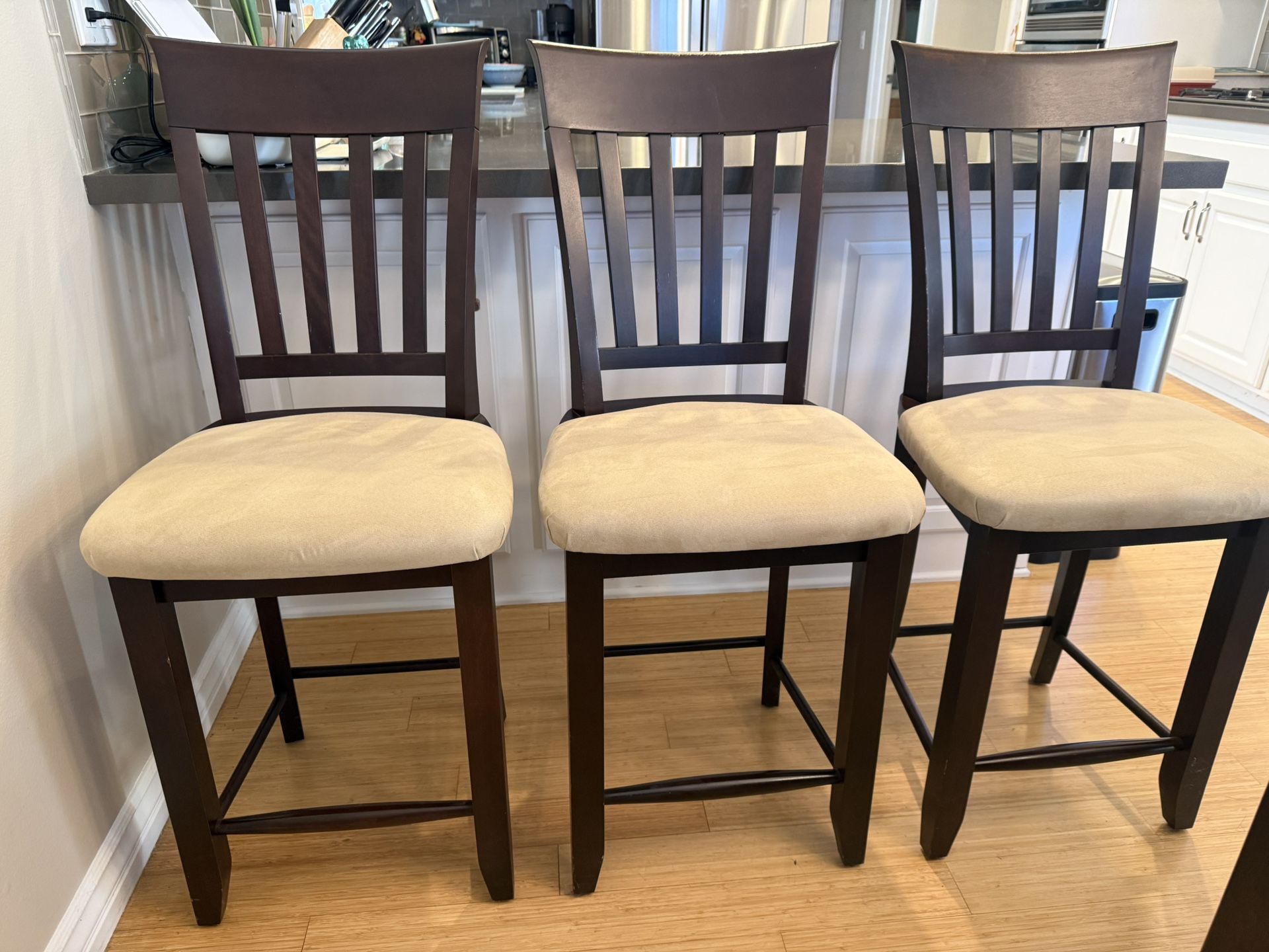 Set Of 3 Solid Cherry Counter Height Stools