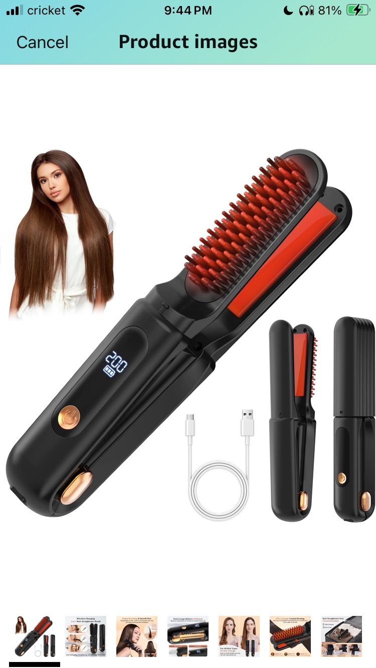 Cordless Hair Straightener Brush 3 in 1,Cordless Rechargeable Hair Straightener Comb Clip 5000mAh,Portable Travel Straightener,Mini Hot Straightening
