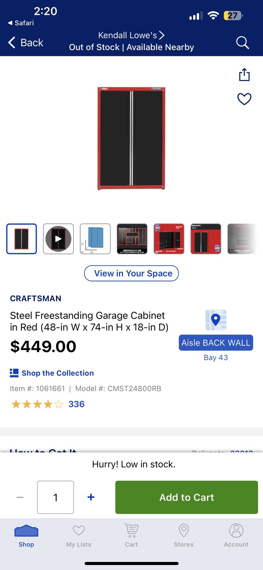 CRAFTSMAN Tool Chest/Garage Steel, 48x74x18Inch (CMST24800RB