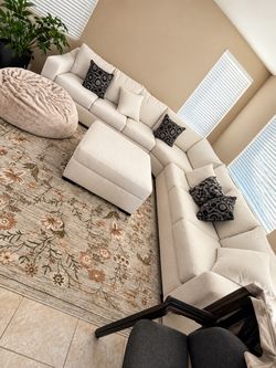 Large Cream Sectional Sofa with Ottoman