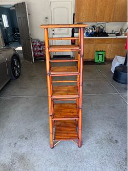 Vintage Bamboo folding etagere ladder shelf