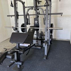 SMITH MACHINE/ PULLEY SYSTEM/ ADJUSTABLE MULTI USE BENCH/ WEIGHTS/ BARBELL/ GYM EQUIPMENT/ FREE DELIVERY 🚚 