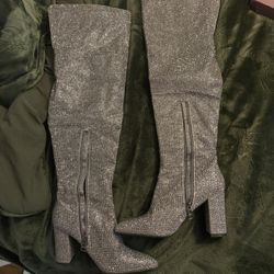 Knee High Silver Boots