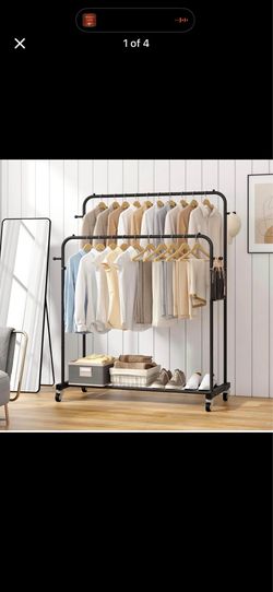 Black Double Rod Rolling Garment Rack