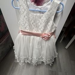 White Lace Dress With Pink Sash 4T