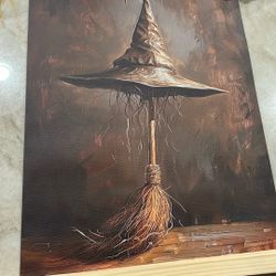 12 X 16 Hat And Broom Halloween Picture No Frame 