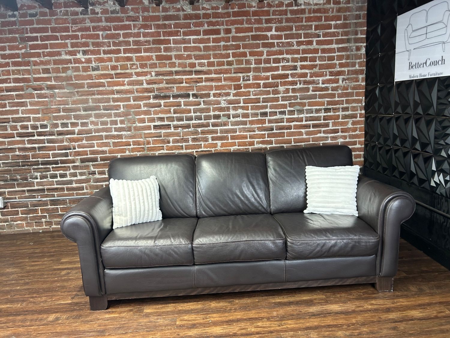 Delivery Available Maceys dark brown leather sofa couch