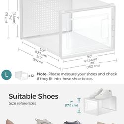 SONGMICS Shoe Boxes Storage Organizers Stackable Clear Plastic Set of 18 - White