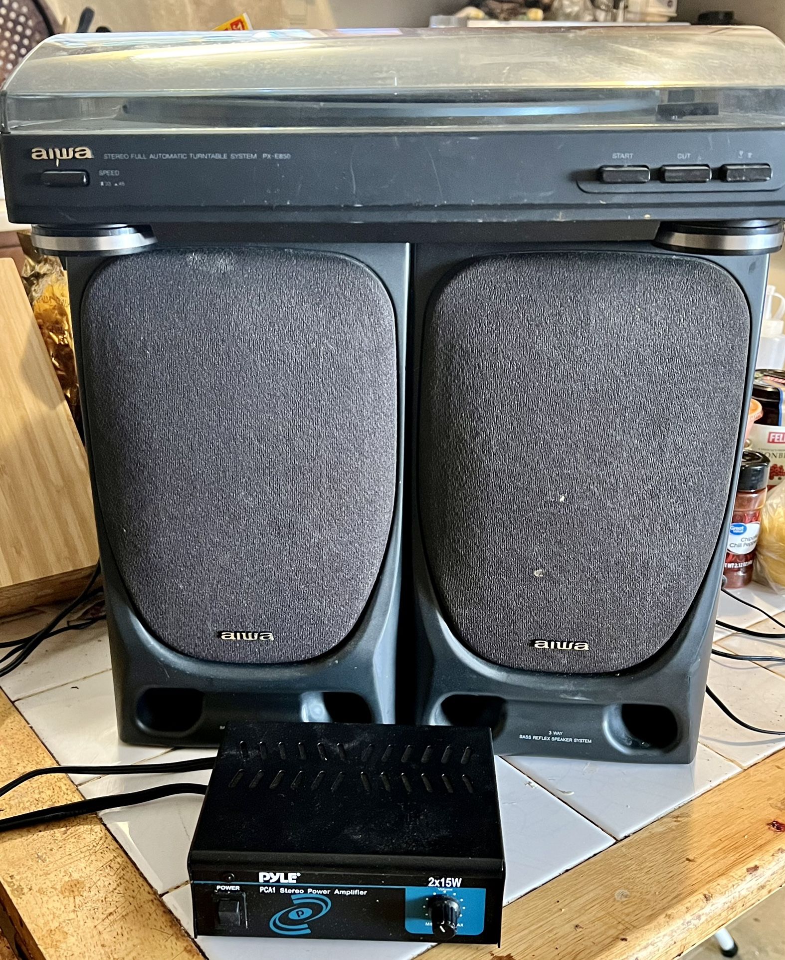 AIWA Turntable /Speakers with Pyle Mini Amp