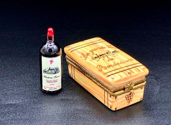 Vintage Authentic Limoges Trinket Box – Bordeaux Wine Crate Mini Bottle Filled
