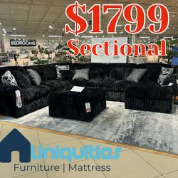 Huge Black Corduroy Sectional 