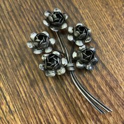 Vintage Rose Sterling Silver Coro  Brooch, 1940s